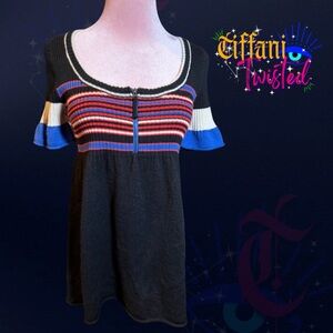 Free People Knit Striped Short Sleeve Tunic Top S